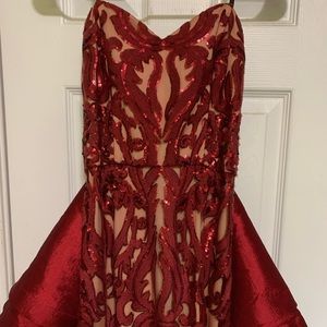 Windsor 3/4 strapless Crimson Sequined Gown